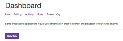 Twitch stream key page