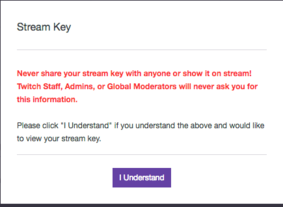 Twitch stream key warning
